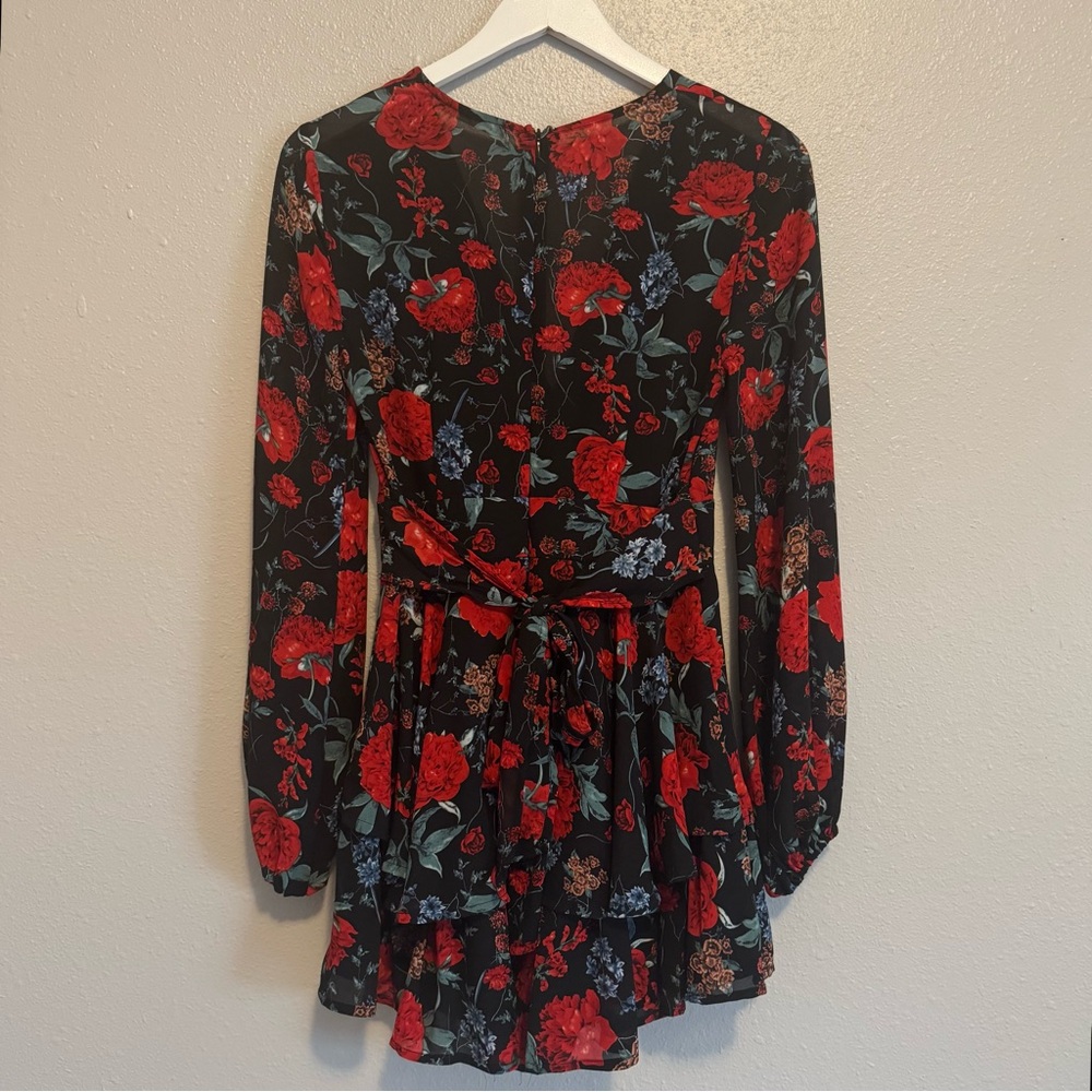 Saints‎ + Secrets Red Floral Tiered Ruffle Romper Coquette Romantic - Size S
